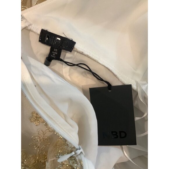 NBD White V-Neck Dress W/ Long Gold Floral Overlay, Size XS, NWT! - Picture 7 of 7